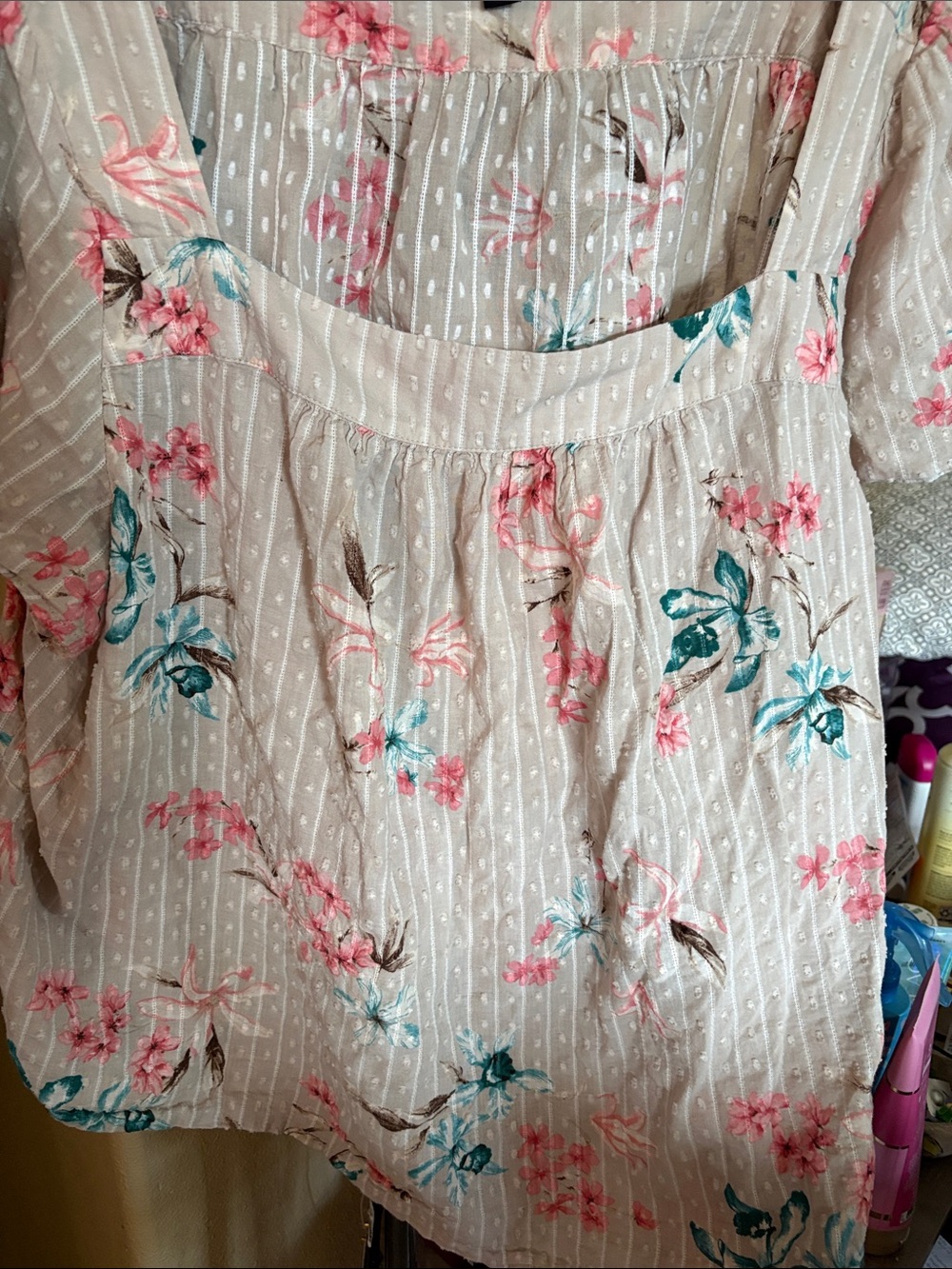 torrid Beige Floral Square-Neck Cami with Pink & Teal Flowers 3x